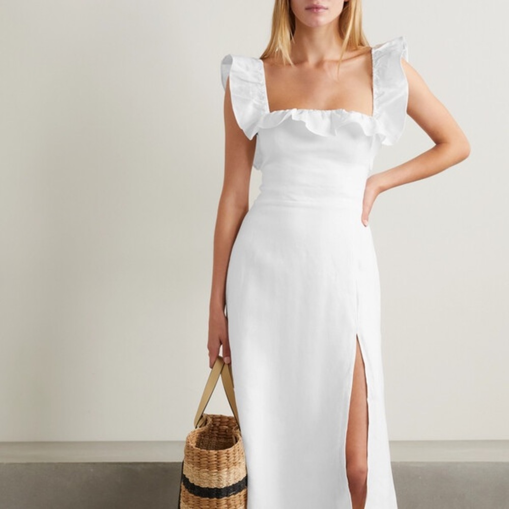 Reformation White Linen Midi Dress 0 amethyst